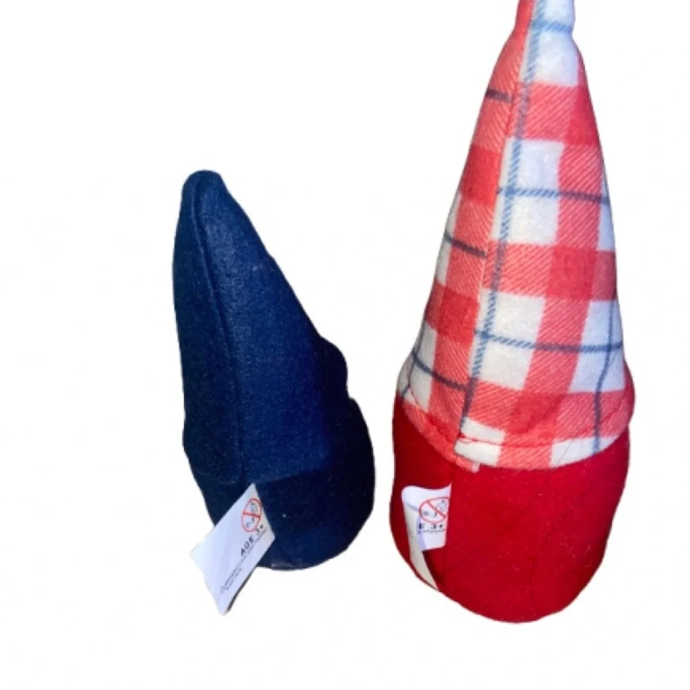 Set of 2 mini Decorative Gnomes - Red Plaid & Navy Hats 2021 target NWOT